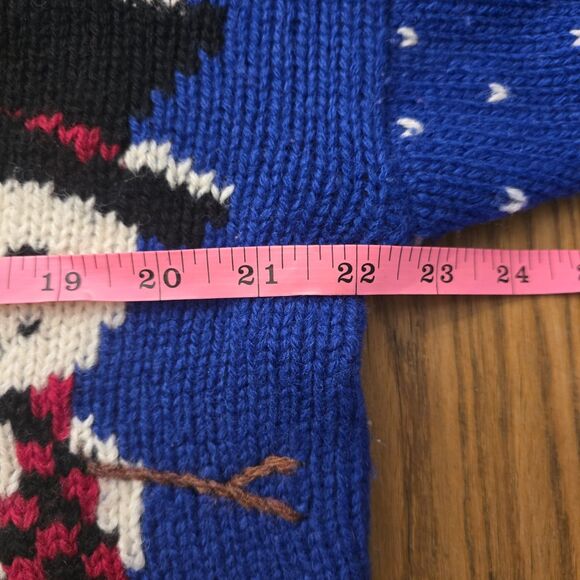 VTG Woolrich Women’s M Handframed Royal Blue Snowman Winter Wool Knit Cardigan - Picture 15 of 16